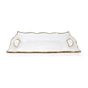 NEW VIVIENCE medium rectangular glass tray with handles and rim in white